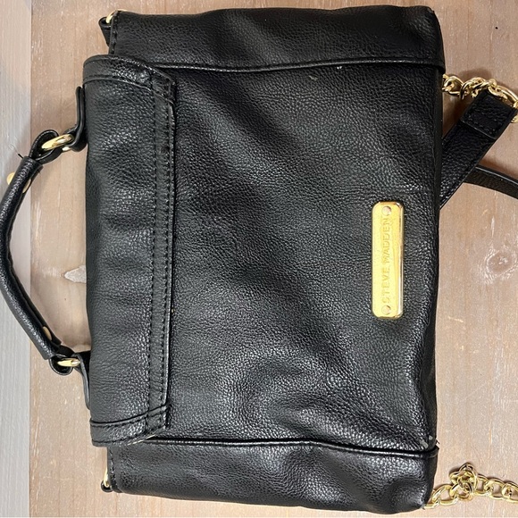 Steve Madden Hobo Cross Body w/Chain Purse Handbag Black Gold - Picture 11 of 11